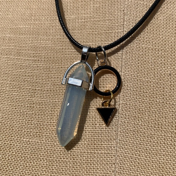 Handmade Dagger Opalite Resin Crystal Amulet Necklace & Triangle & Circle Charm - Picture 6 of 13